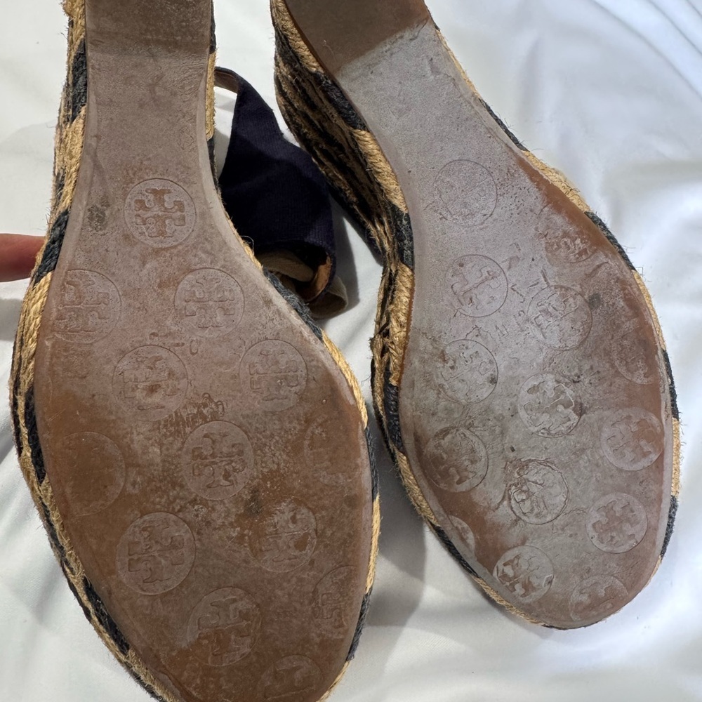 Tory Burch Navy and Tan Espadrille Wedges - Picture 5 of 8
